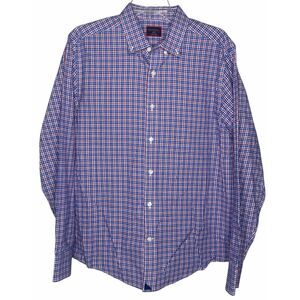 Untuckit Shirt Mens Large Blue Pink Cotton Button Down Preppy Casual Long Sleeve